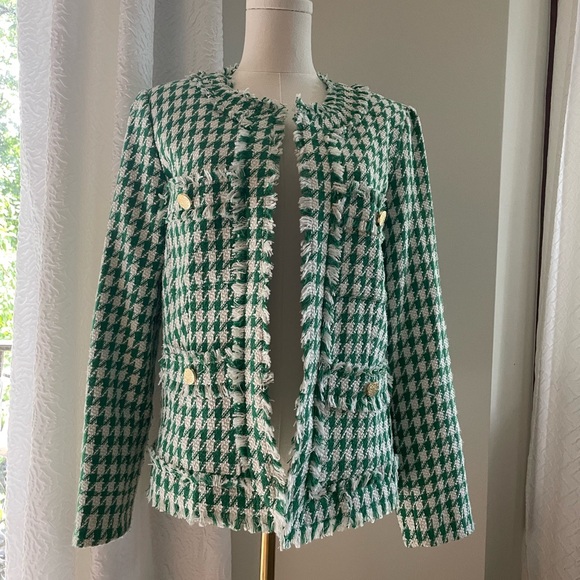 Nanette Lepore Green Houndstooth Jacket EUC Medium - Picture 2 of 9